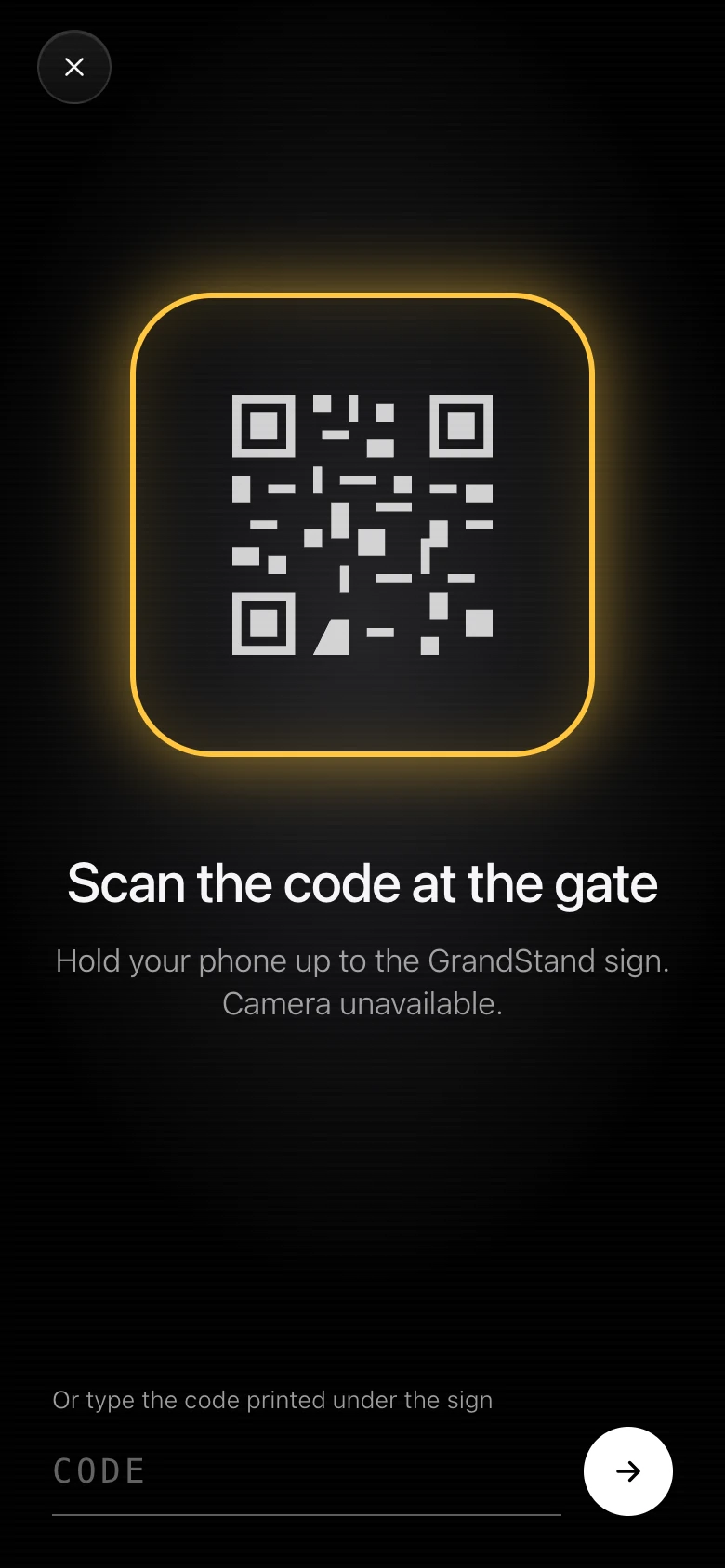 The check-in screen, asking the student to scan the code at the gate